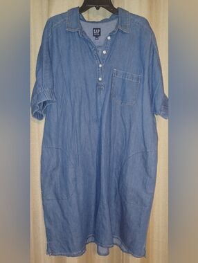 GAP Women's Light Blue Denim Pullover Button-Front Shirt Dress